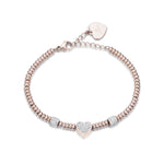 BRACCIALE IN ACCIAIO IP ROSE CON CUORE CON CRISTALLI BIANCHI