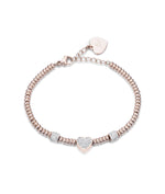 BRACCIALE IN ACCIAIO IP ROSE CON CUORE CON CRISTALLI BIANCHI