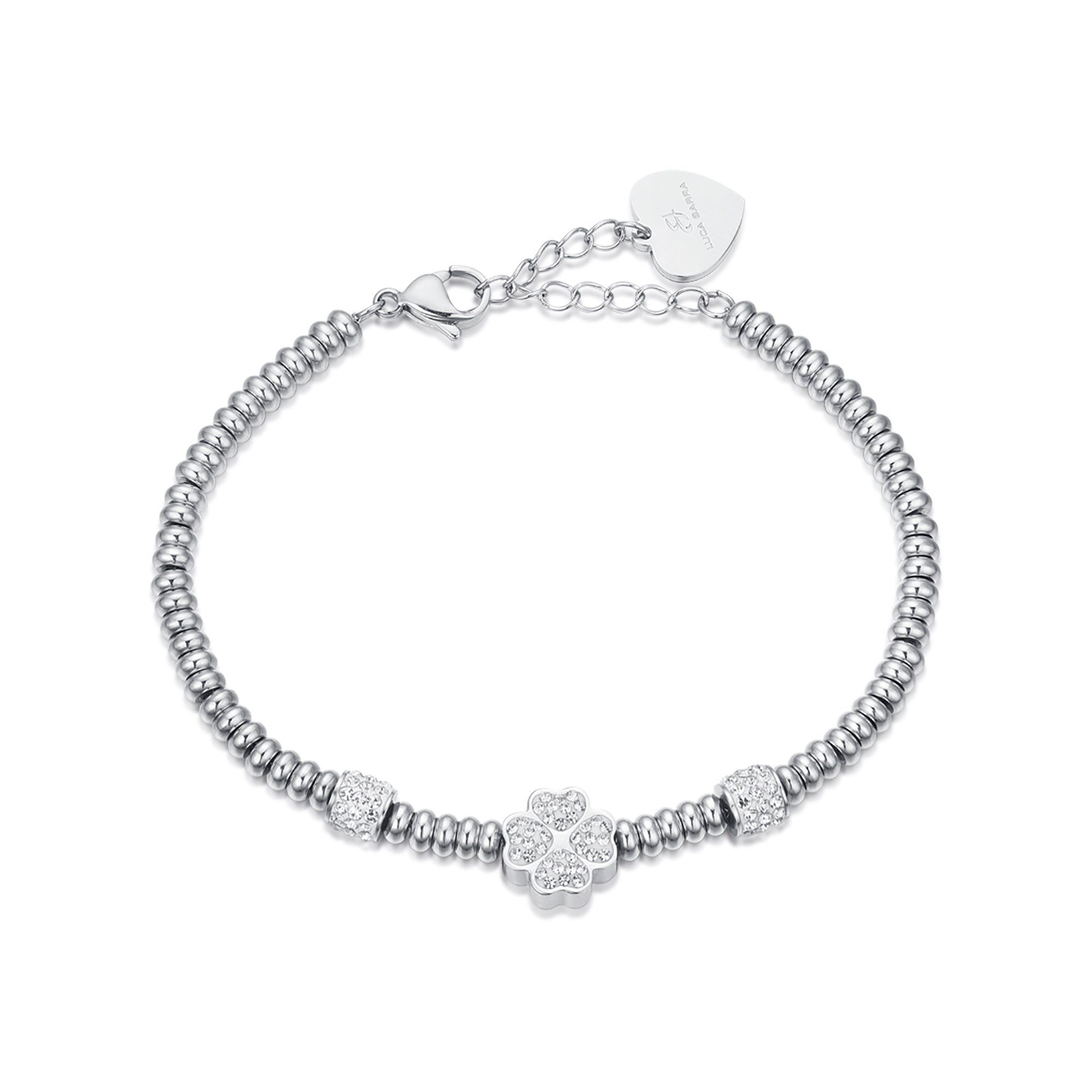 BRACCIALE IN ACCIAIO CON QUADRIFOGLIO CON CRISTALLI BIANCHI