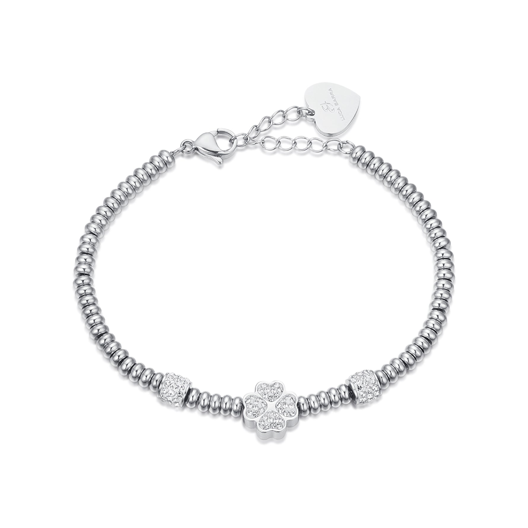 BRACCIALE IN ACCIAIO CON QUADRIFOGLIO CON CRISTALLI BIANCHI