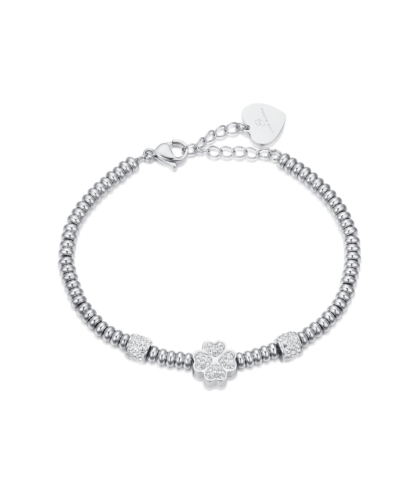 BRACCIALE IN ACCIAIO CON QUADRIFOGLIO CON CRISTALLI BIANCHI