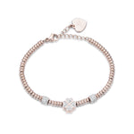 BRACCIALE IN ACCIAIO IP ROSE CON QUADRIFOGLIO CON CRISTALLI BIANCHI