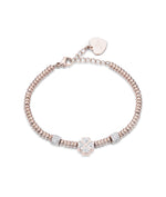 BRACCIALE IN ACCIAIO IP ROSE CON QUADRIFOGLIO CON CRISTALLI BIANCHI