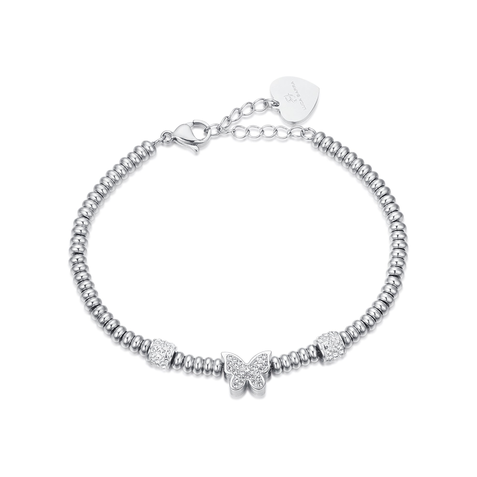 BRACCIALE IN ACCIAIO CON FARFALLA CON CRISTALLI BIANCHI
