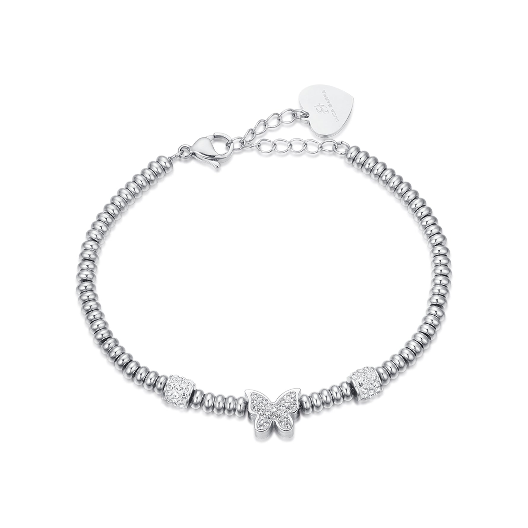 BRACCIALE IN ACCIAIO CON FARFALLA CON CRISTALLI BIANCHI