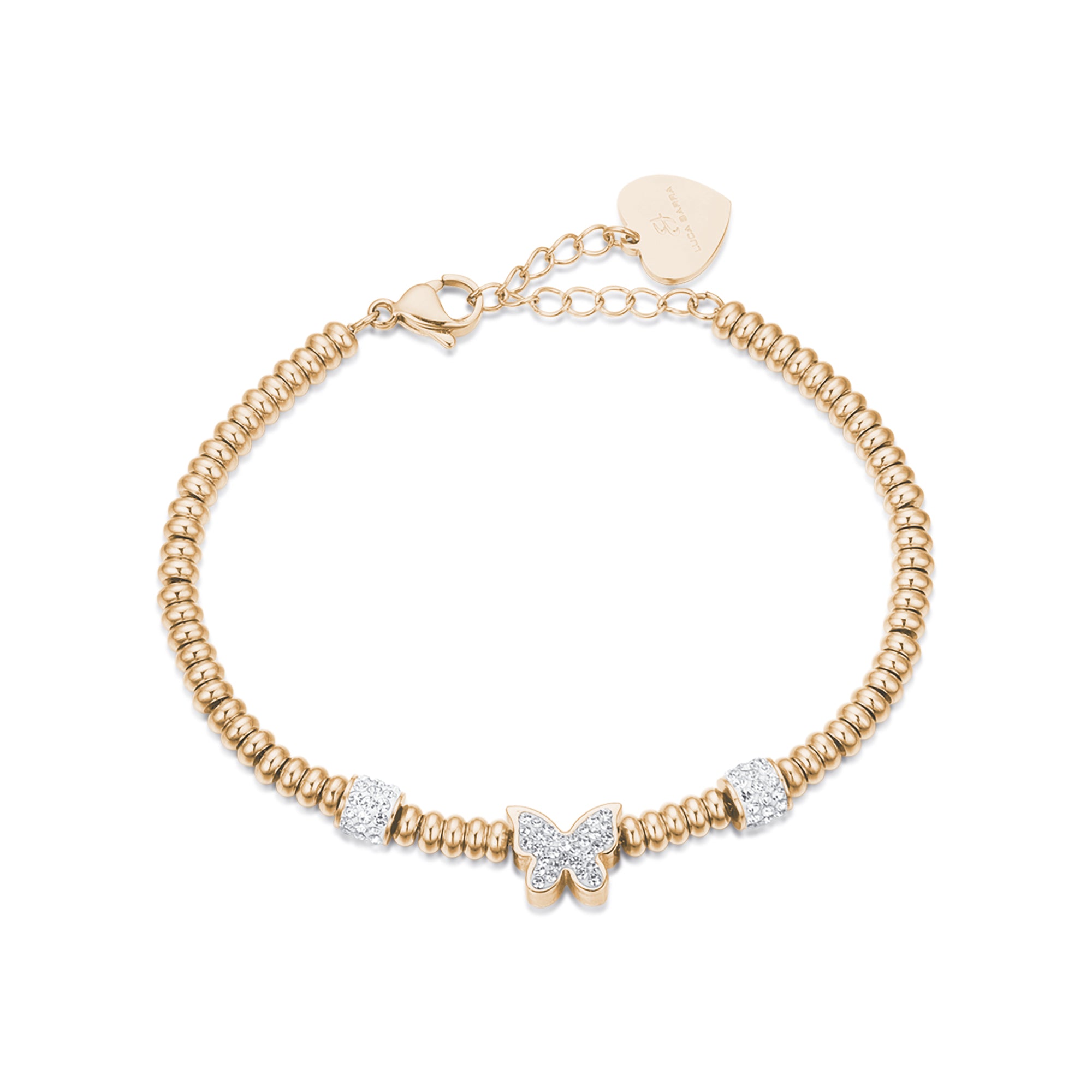 BRACCIALE IN ACCIAIO IP GOLD CON FARFALLA CON CRISTALLI BIANCHI