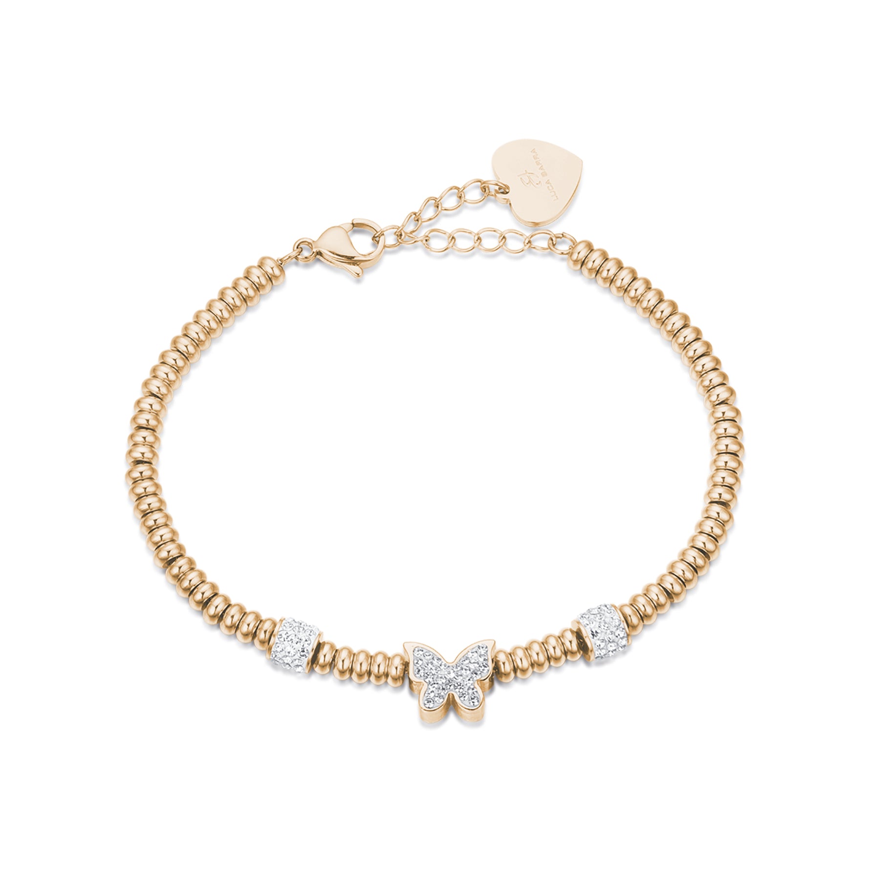 BRACCIALE IN ACCIAIO IP GOLD CON FARFALLA CON CRISTALLI BIANCHI