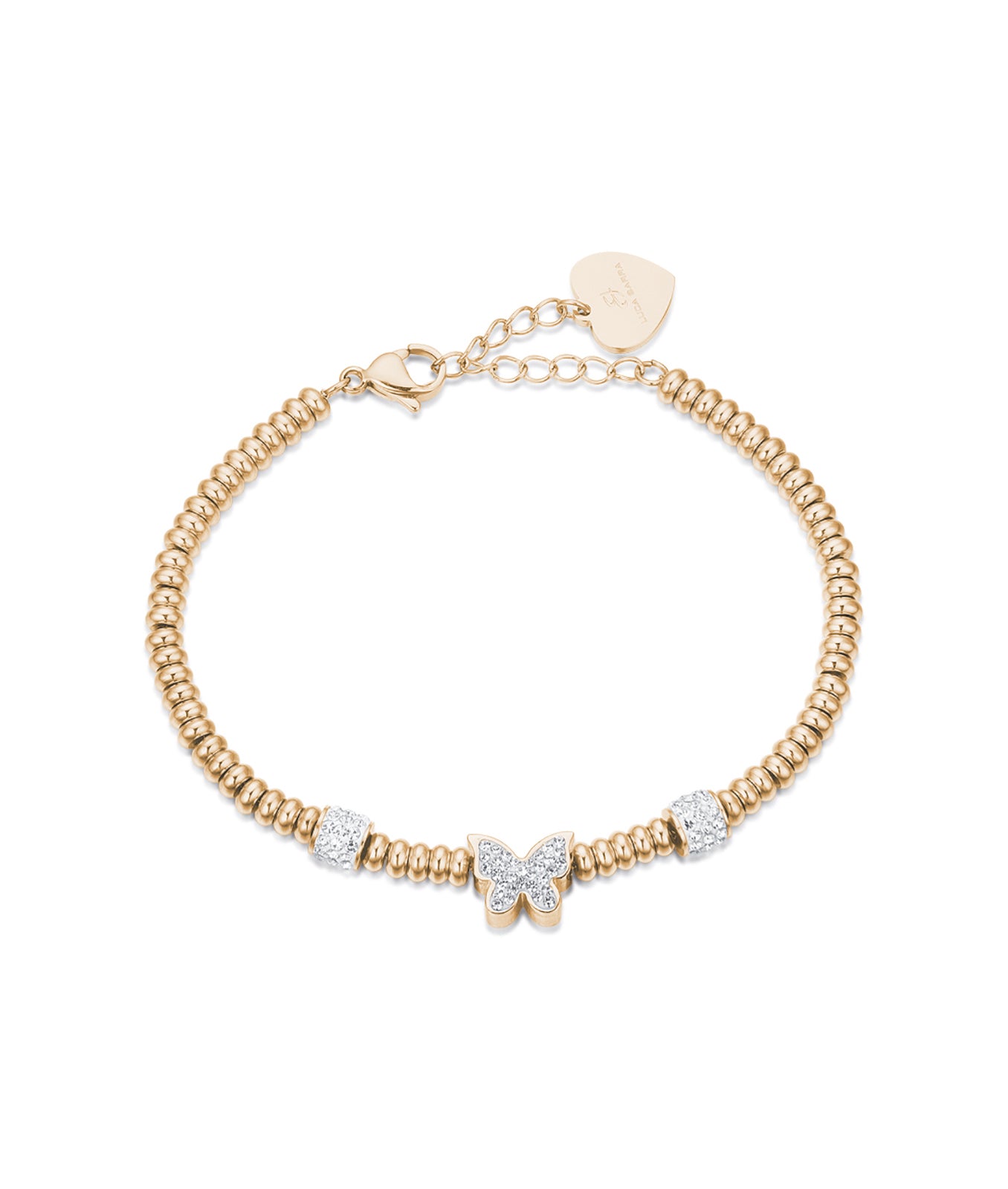 BRACCIALE IN ACCIAIO IP GOLD CON FARFALLA CON CRISTALLI BIANCHI