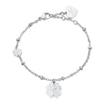 BRACCIALE IN ACCIAIO CON QUADRIFOGLI CON CRISTALLI BIANCHI