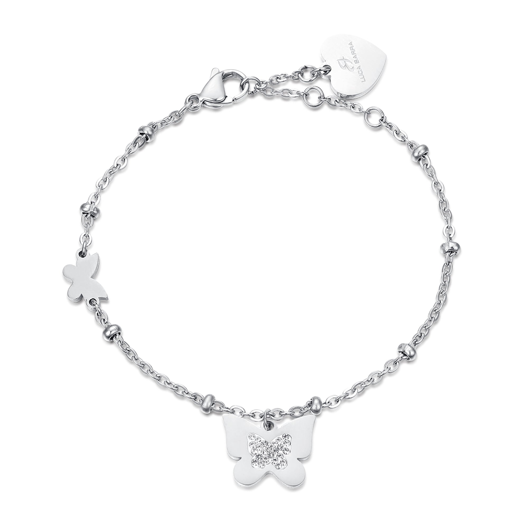 BRACCIALE IN ACCIAIO CON FARFALLE CON CRISTALLI BIANCHI
