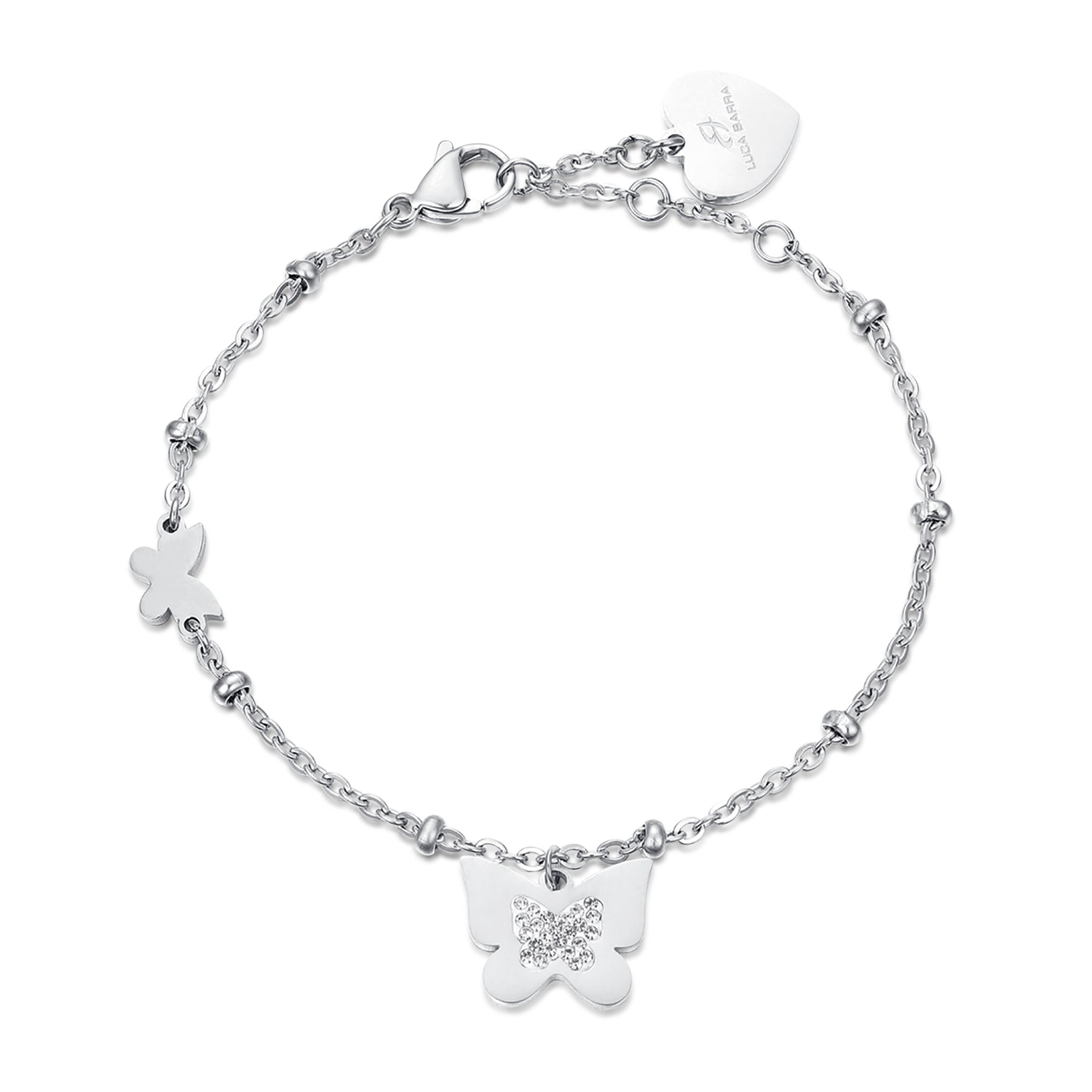 BRACCIALE IN ACCIAIO CON FARFALLE CON CRISTALLI BIANCHI