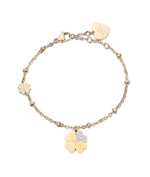 BRACCIALE IN ACCIAIO IP GOLD CON QUADRIFOGLI CON CRISTALLI BIANCHI