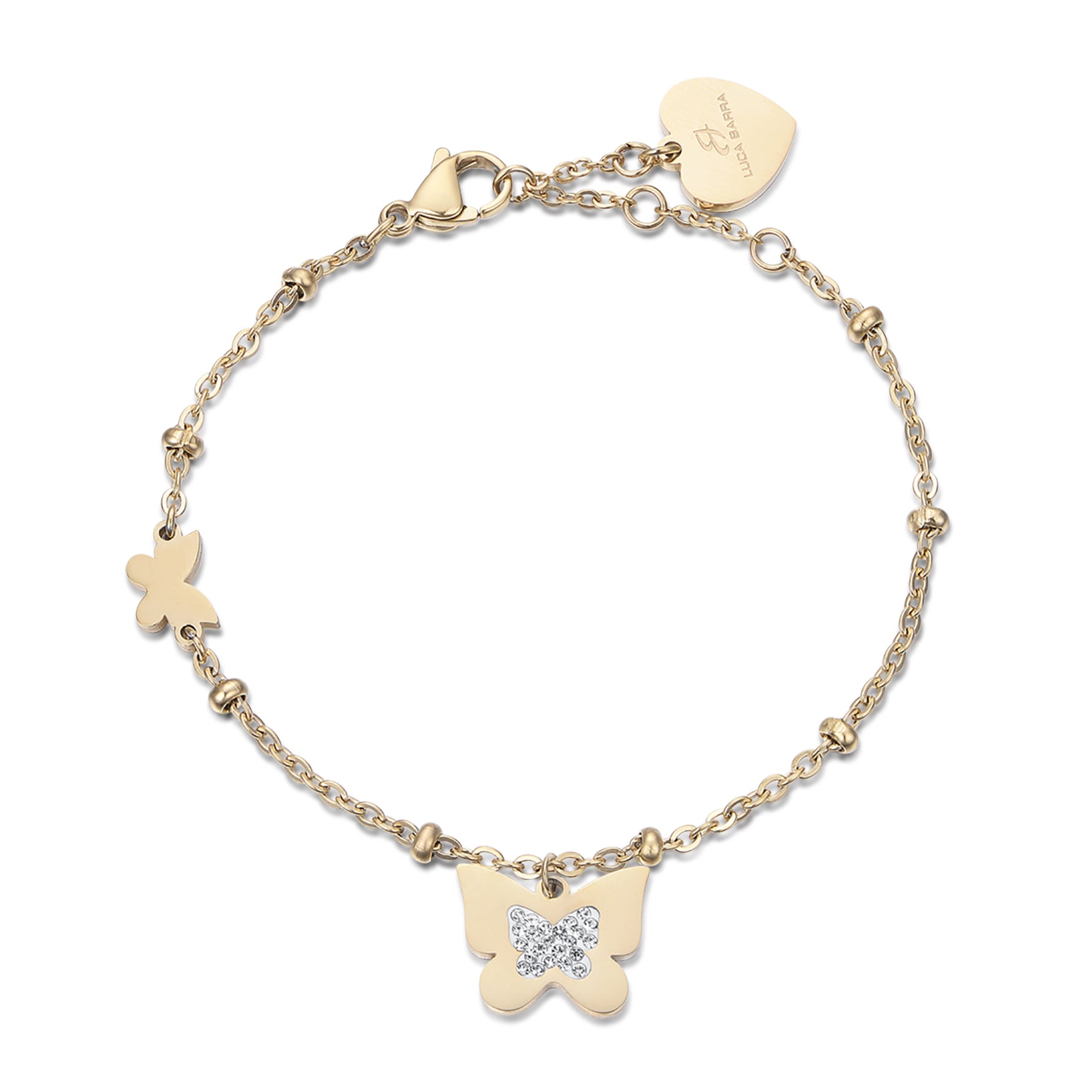 BRACCIALE IN ACCIAIO IP GOLD CON FARFALLE CON CRISTALLI BIANCHI