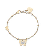 BRACCIALE IN ACCIAIO IP GOLD CON FARFALLE CON CRISTALLI BIANCHI