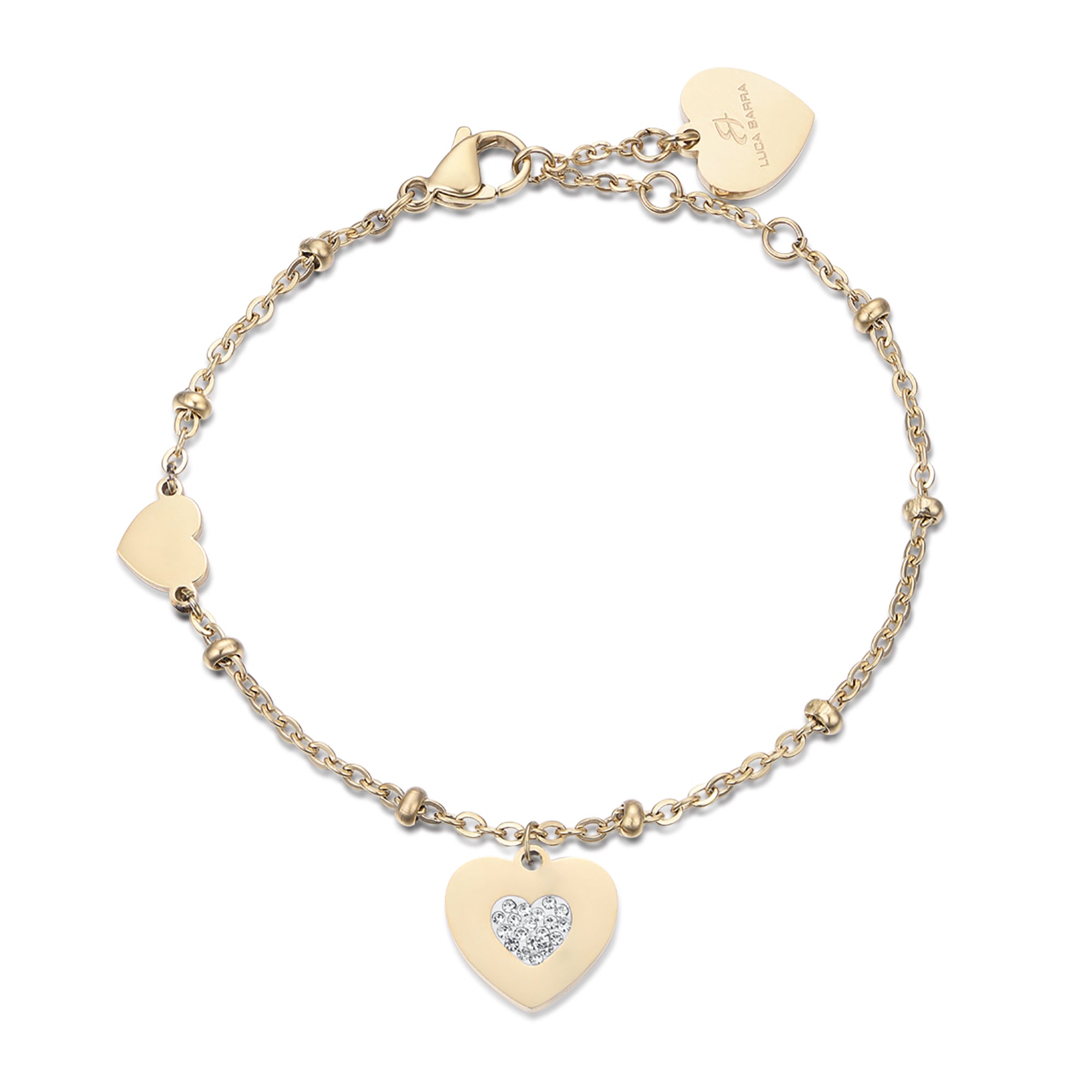 BRACCIALE IN ACCIAIO IP GOLD CON CUORI CON CRISTALLI BIANCHI
