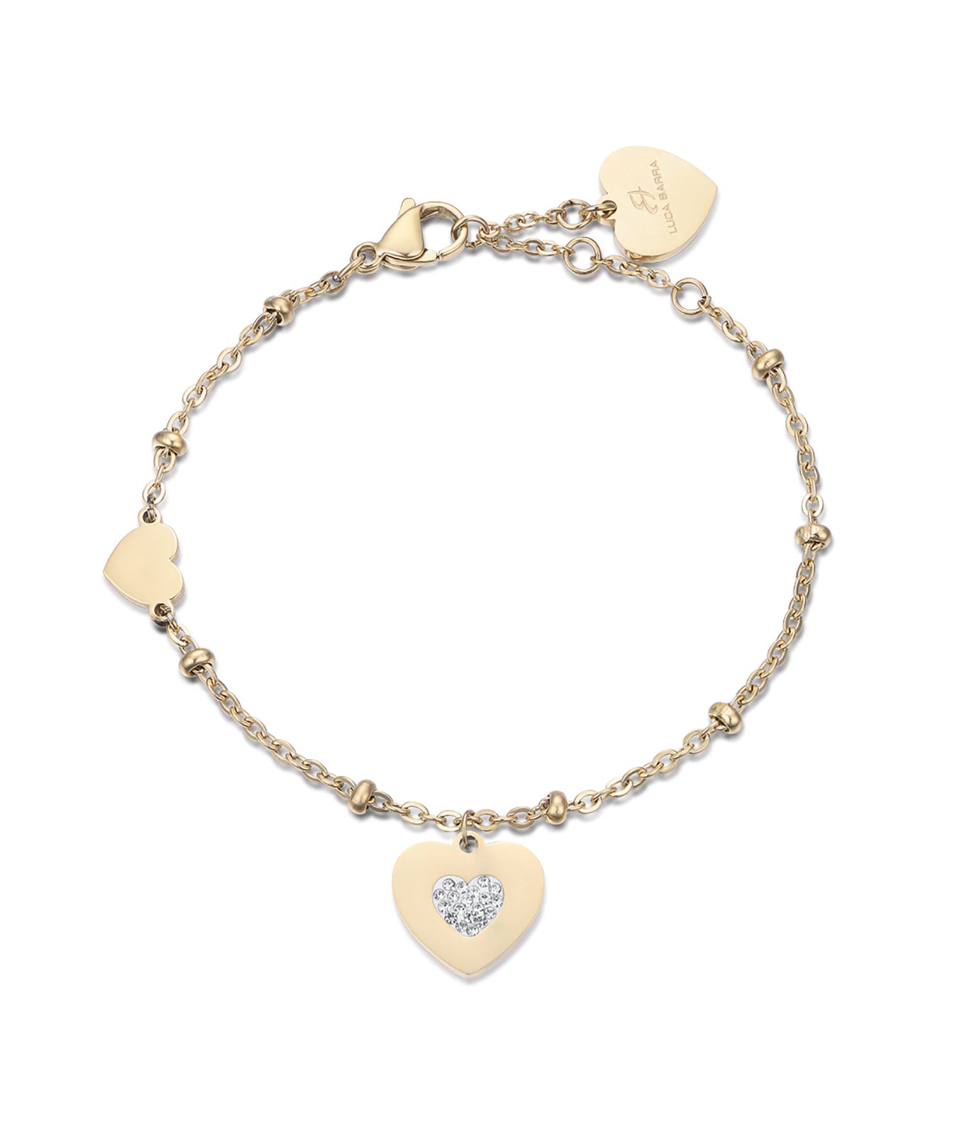 BRACCIALE IN ACCIAIO IP GOLD CON CUORI CON CRISTALLI BIANCHI