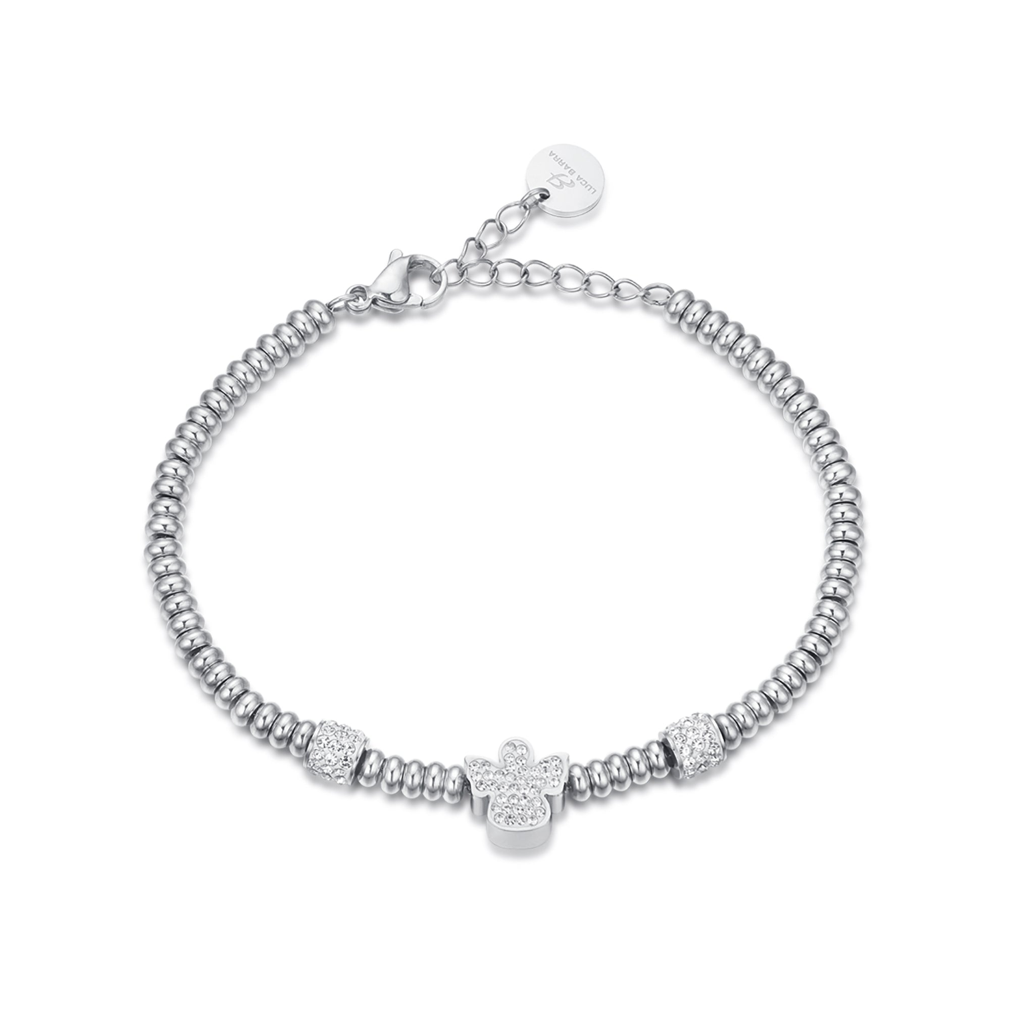 BRACCIALE IN ACCIAIO CON ANGELO CON CRISTALLI BIANCHI