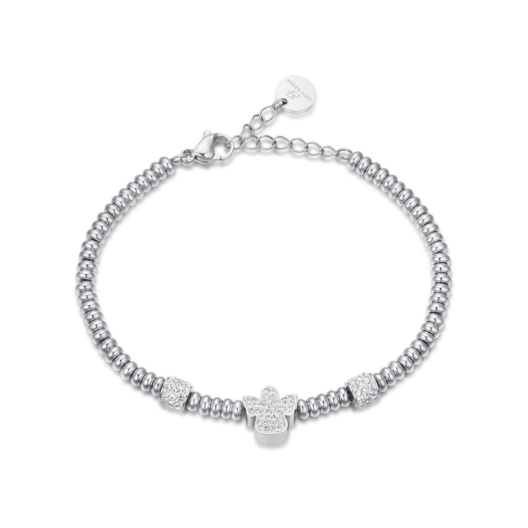 BRACCIALE IN ACCIAIO CON ANGELO CON CRISTALLI BIANCHI