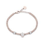 BRACCIALE IN ACCIAIO IP ROSE CON ANGELO CON CRISTALLI BIANCHI