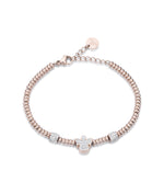 BRACCIALE IN ACCIAIO IP ROSE CON ANGELO CON CRISTALLI BIANCHI