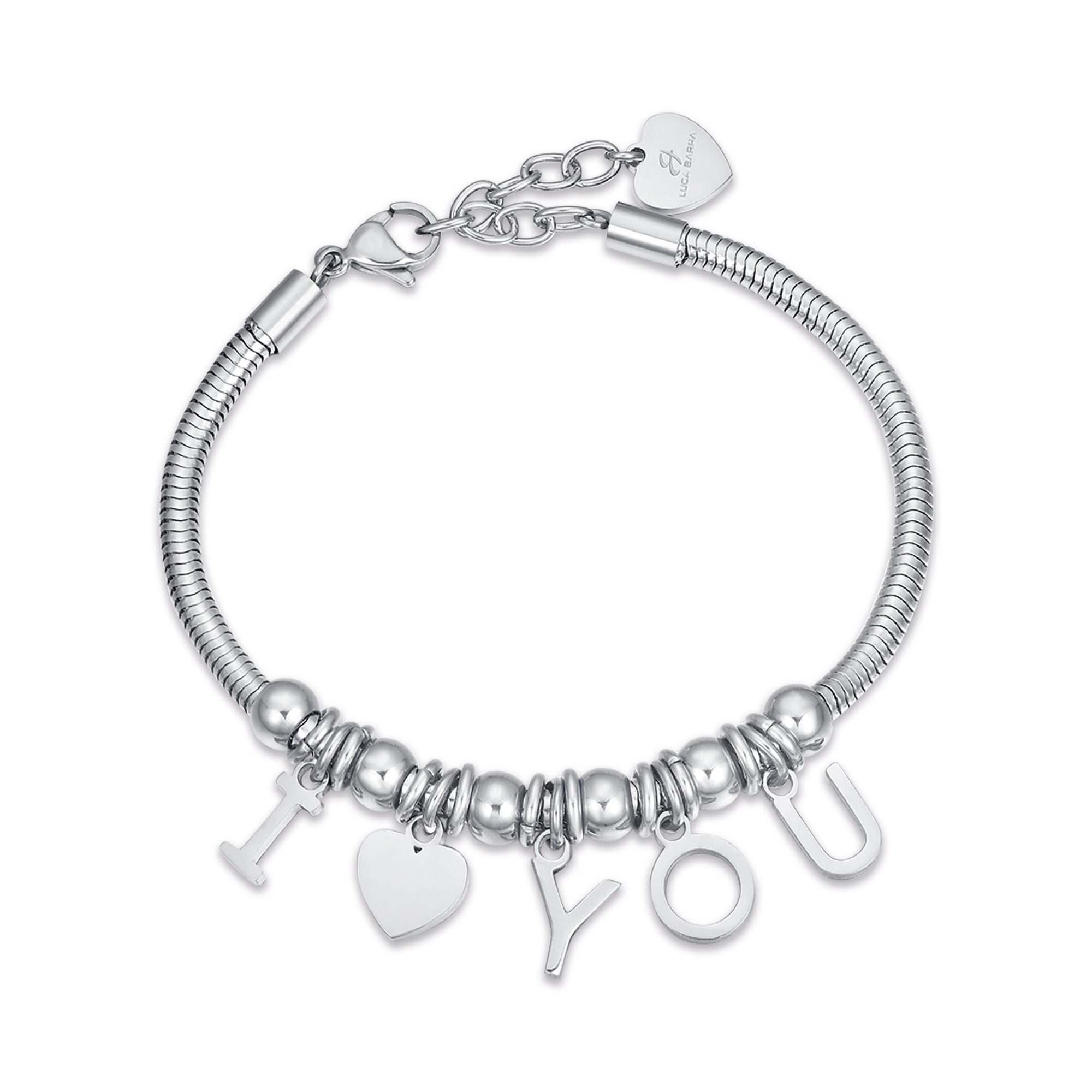 BRACCIALE IN ACCIAIO CON CHARMS I LOVE YOU