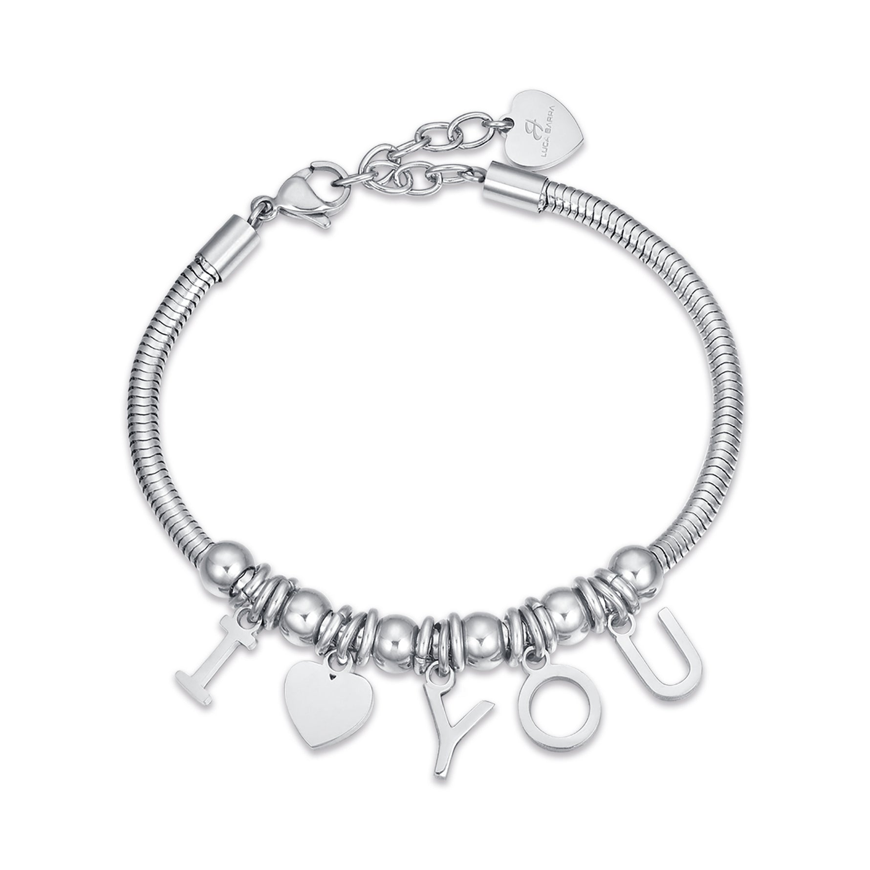 BRACCIALE IN ACCIAIO CON CHARMS I LOVE YOU