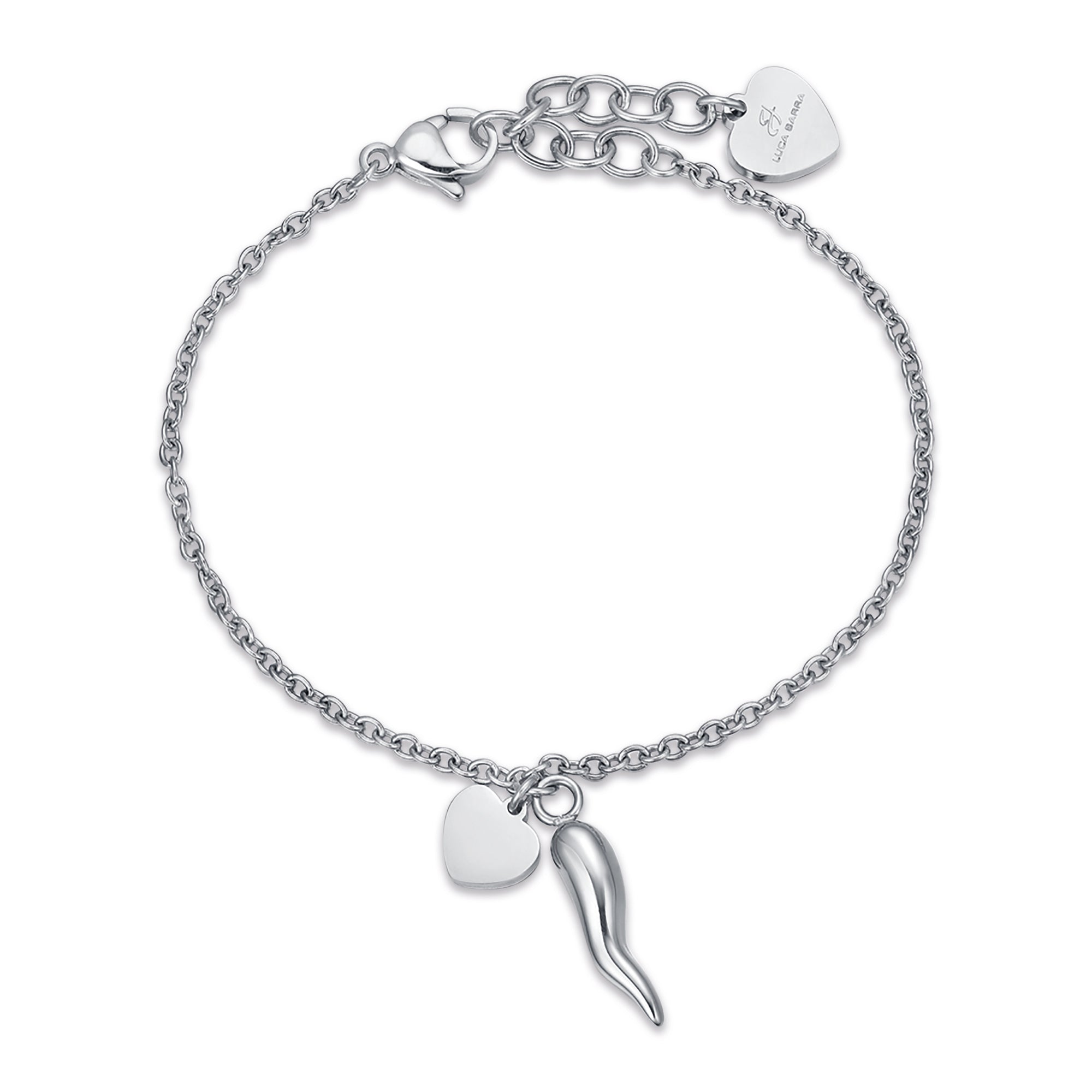 BRACCIALE IN ACCIAIO CON CUORE E CORNO