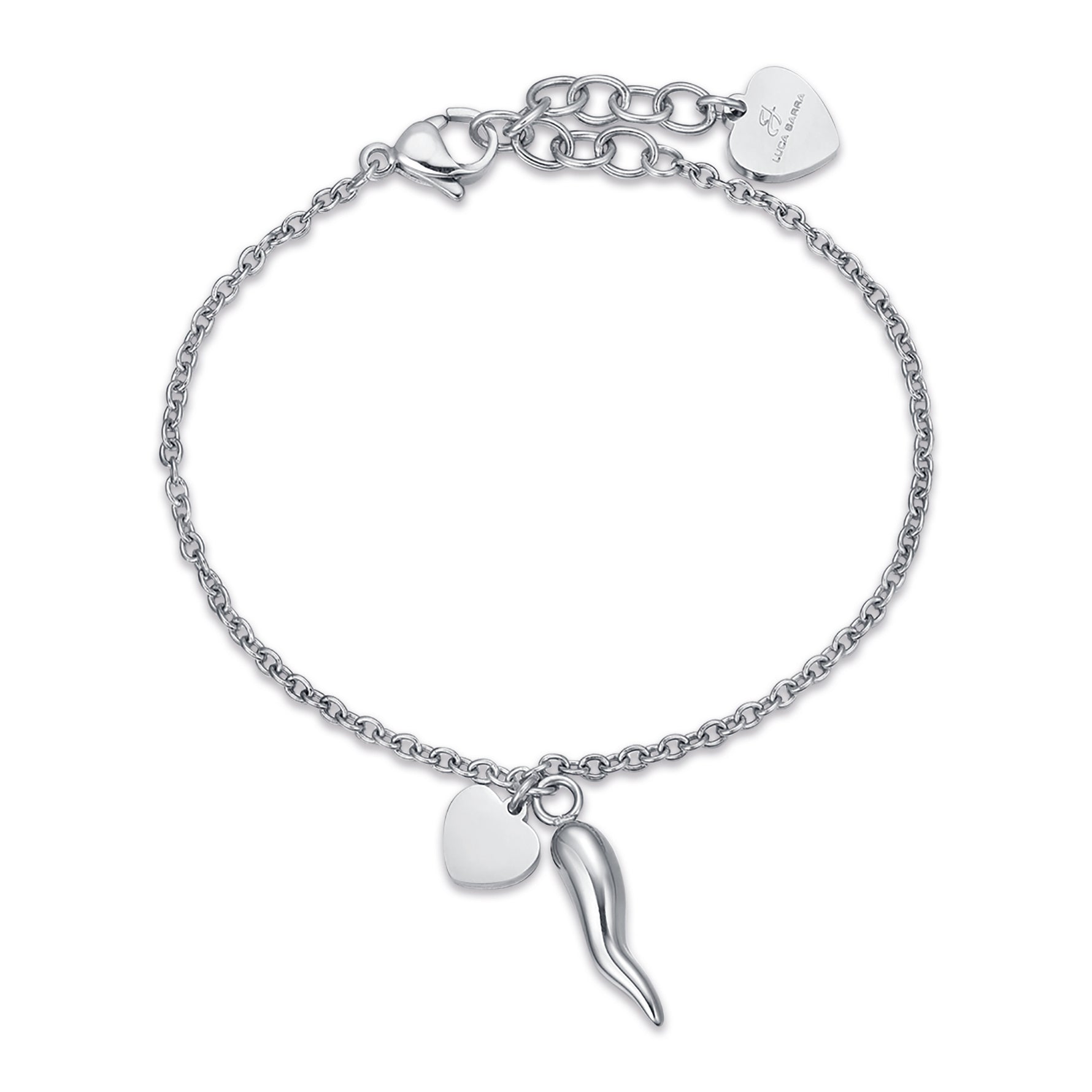 BRACCIALE IN ACCIAIO CON CUORE E CORNO