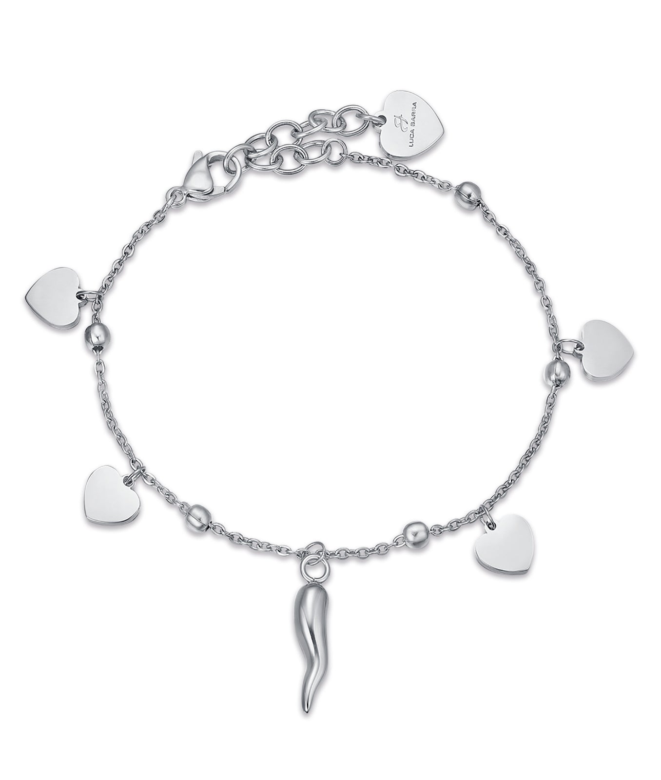 BRACCIALE IN ACCIAIO CON CUORI E CORNO