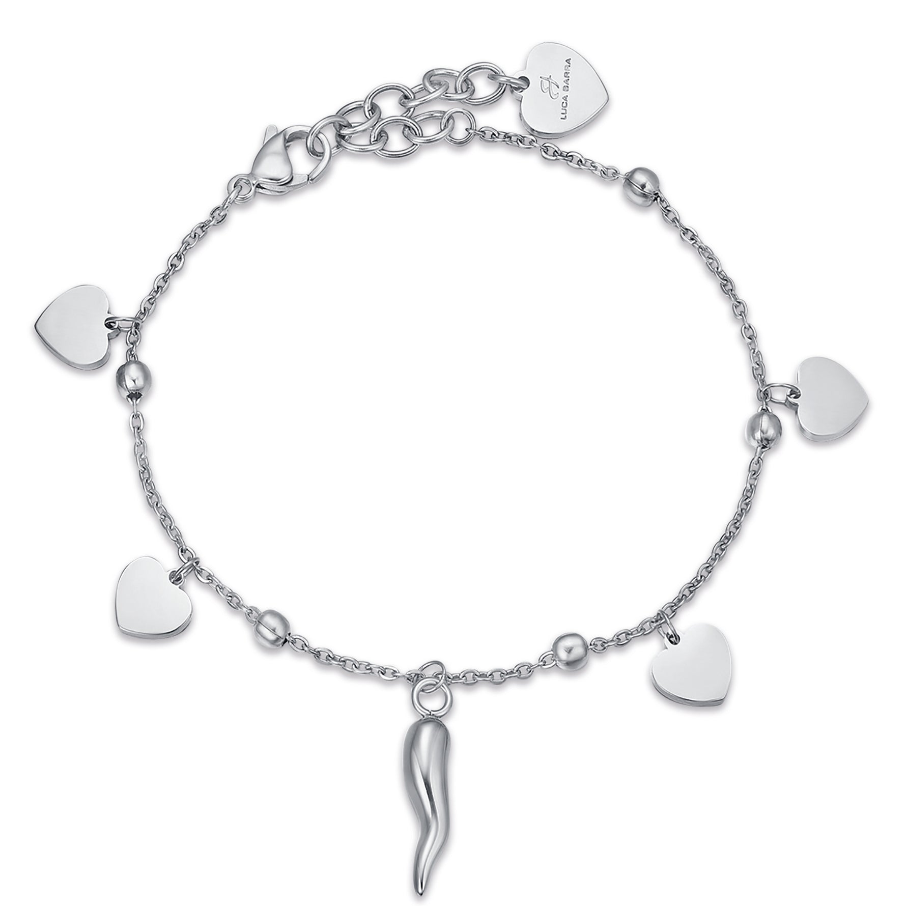 BRACCIALE IN ACCIAIO CON CUORI E CORNO
