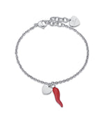 BRACCIALE IN ACCIAIO CON CUORE E CORNO ROSSO