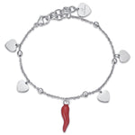 BRACCIALE IN ACCIAIO CON CUORI E CORNO ROSSO