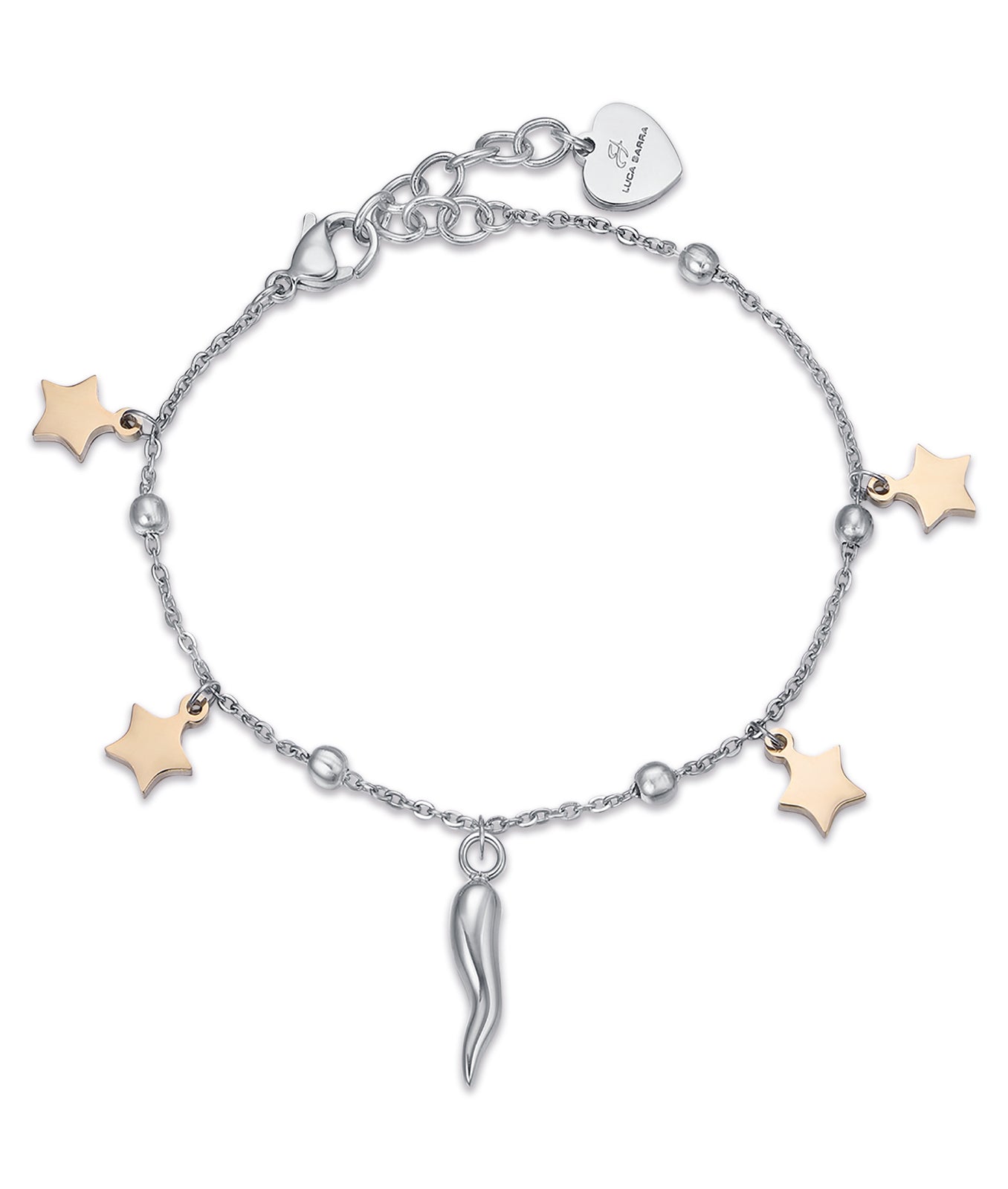 BRACCIALE IN ACCIAIO CON STELLE IN ACCIAIO IP GOLD E CORNO
