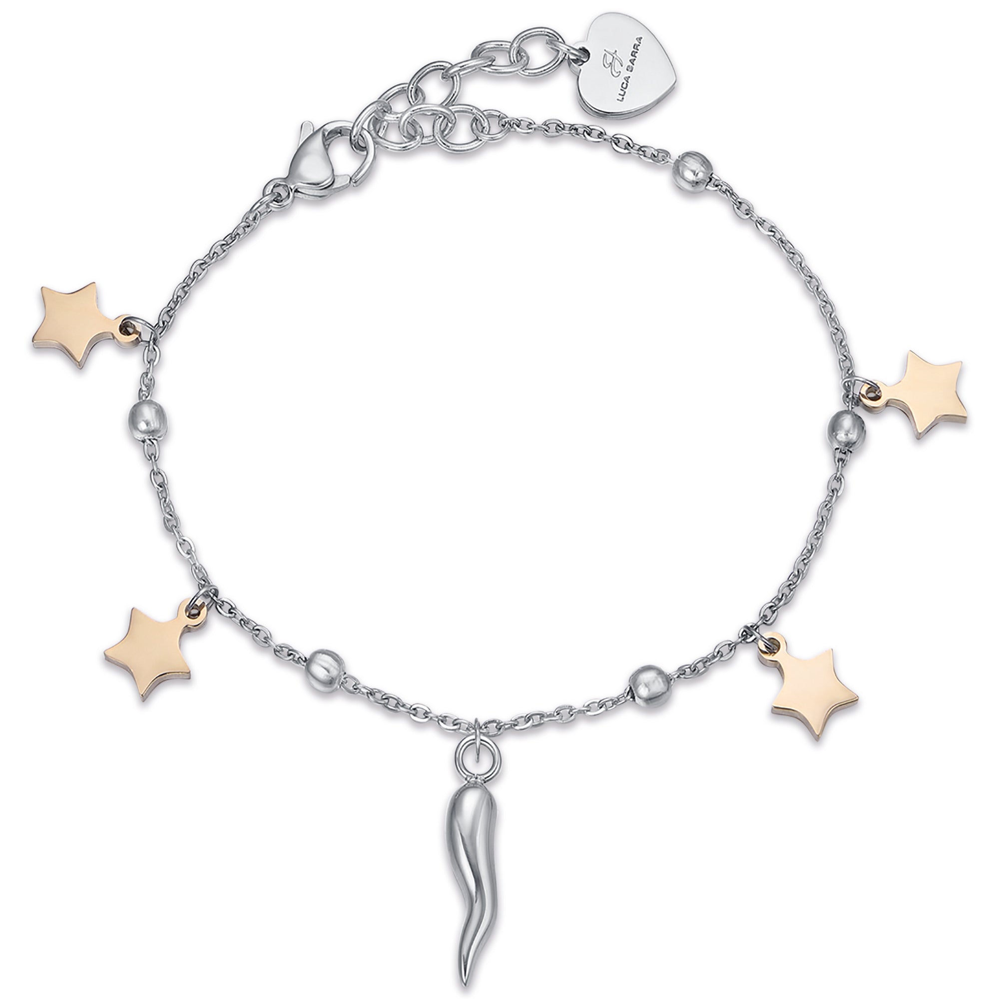 BRACCIALE IN ACCIAIO CON STELLE IN ACCIAIO IP GOLD E CORNO