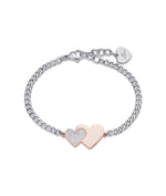 BRACCIALE IN ACCIAIO CON CUORE IN ACCIAIO IP ROSE E CRISTALLI BIANCHI