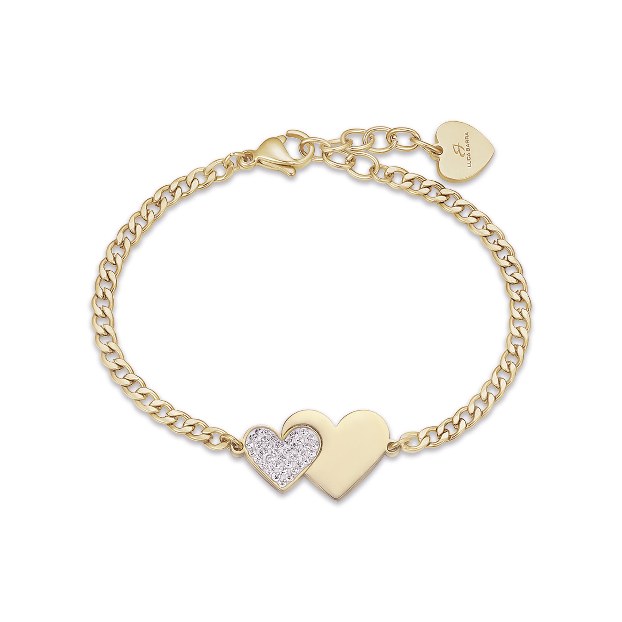 BRACCIALE IN ACCIAIO IP GOLD CON CUORI  E CRISTALLI BIANCHI
