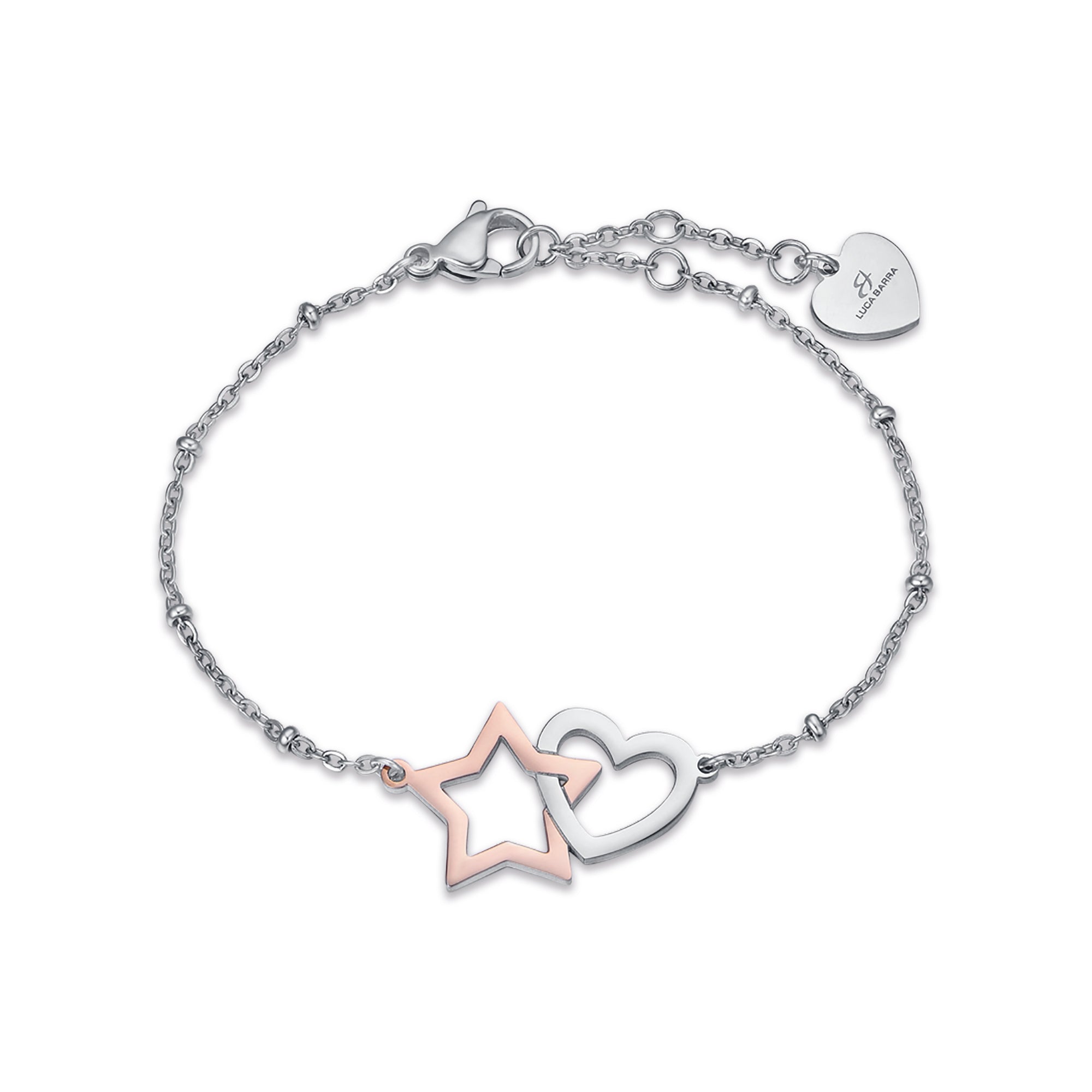 BRACCIALE IN ACCIAIO CON CUORE IN ACCIAIO E STELLA IN ACCIAIO IP ROSE