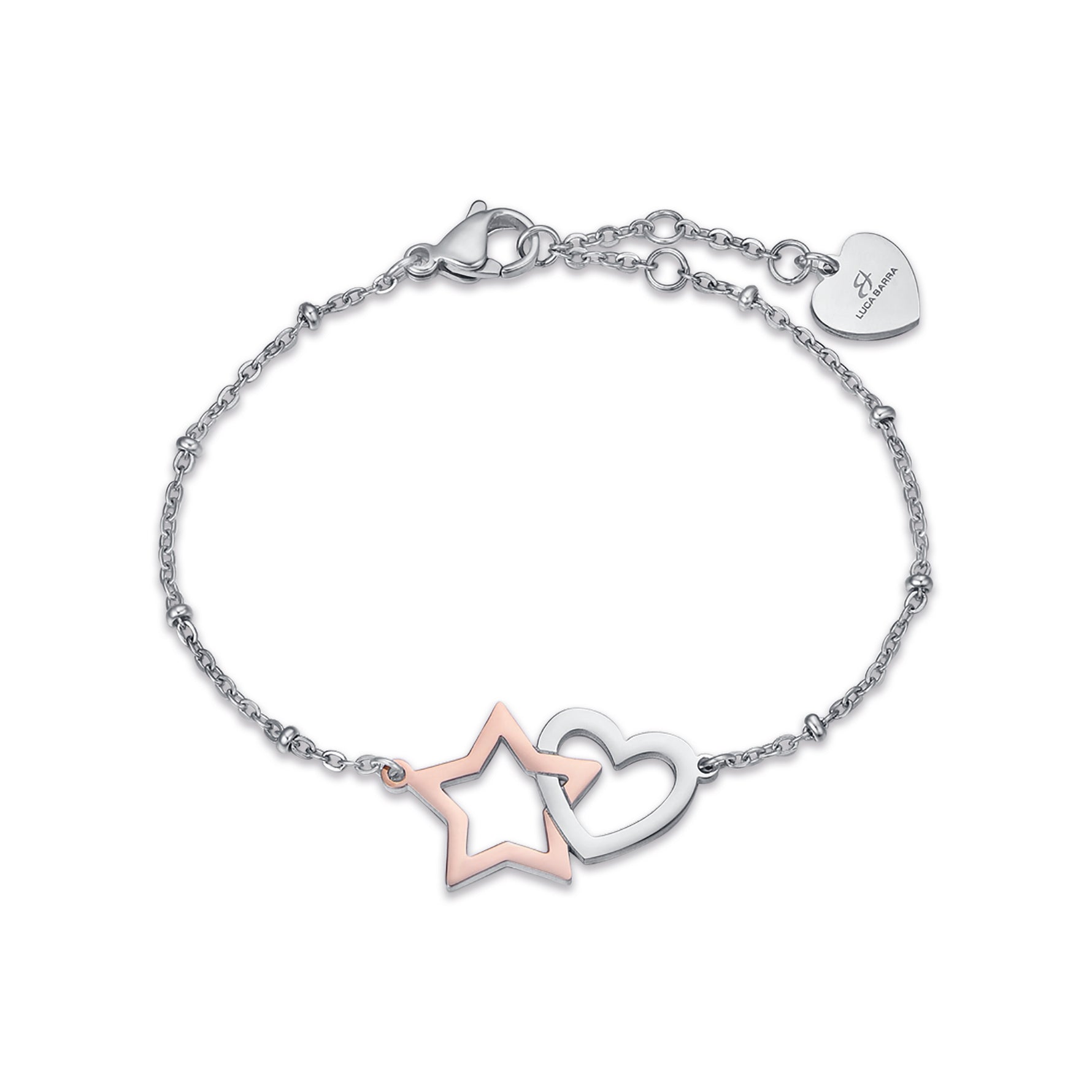 BRACCIALE IN ACCIAIO CON CUORE IN ACCIAIO E STELLA IN ACCIAIO IP ROSE