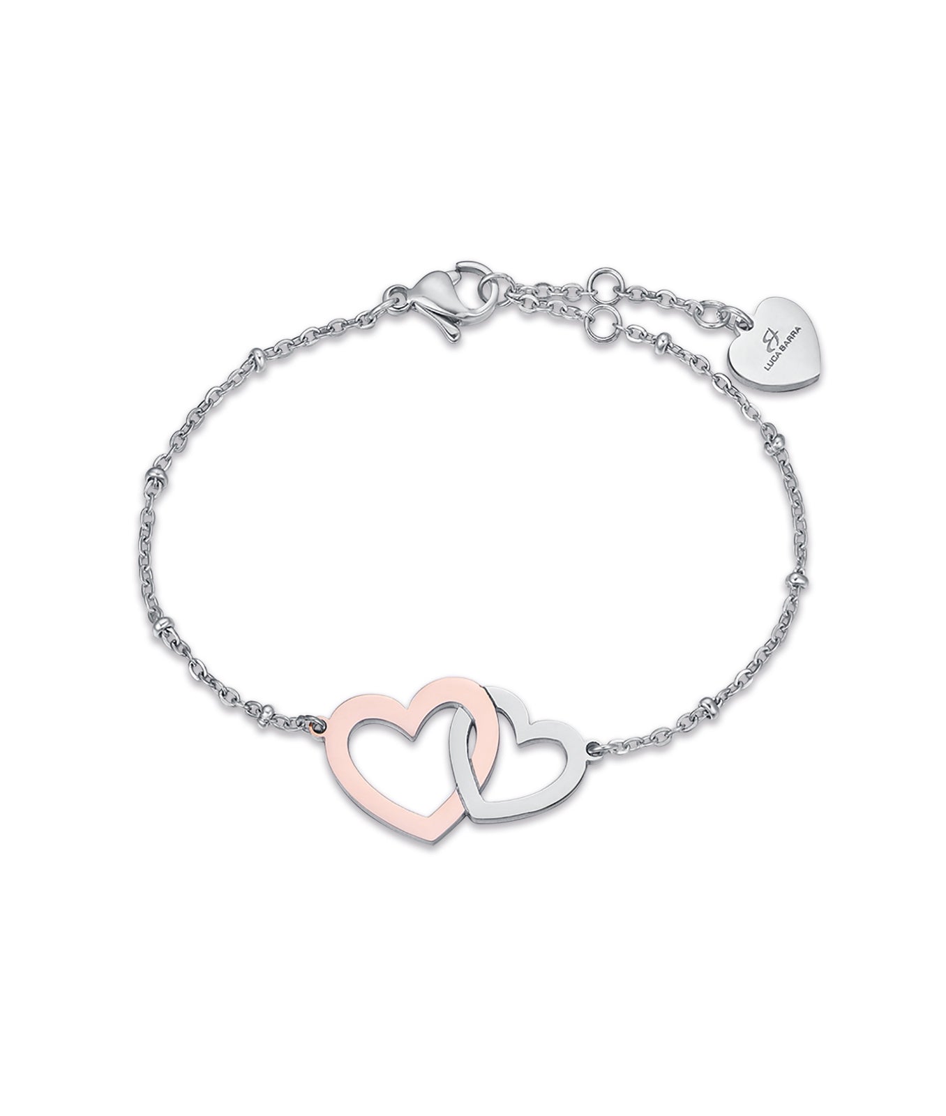 BRACCIALE IN ACCIAIO CON CUORI IN ACCIAIO E ACCIAIO IP ROSE
