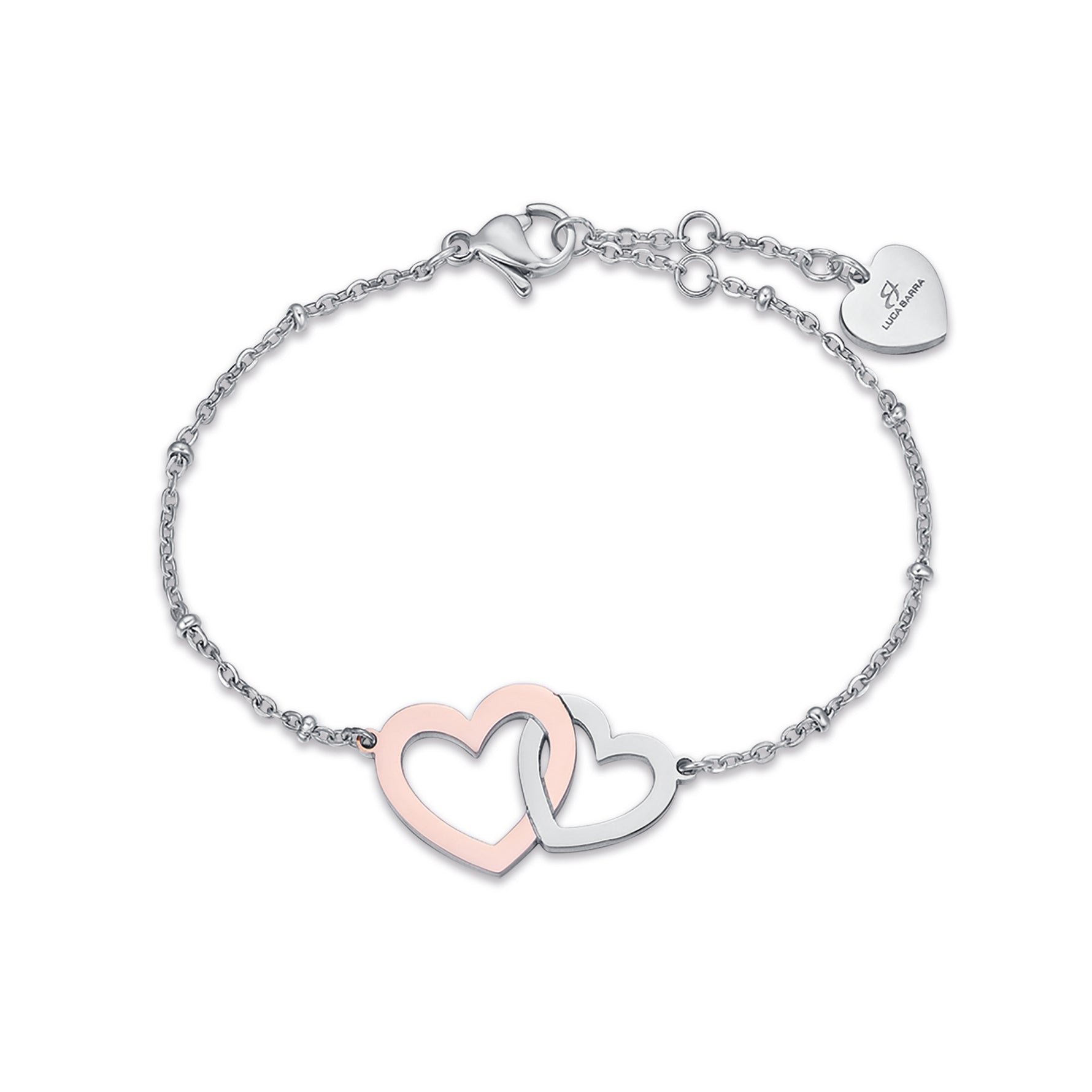 BRACCIALE IN ACCIAIO CON CUORI IN ACCIAIO E ACCIAIO IP ROSE