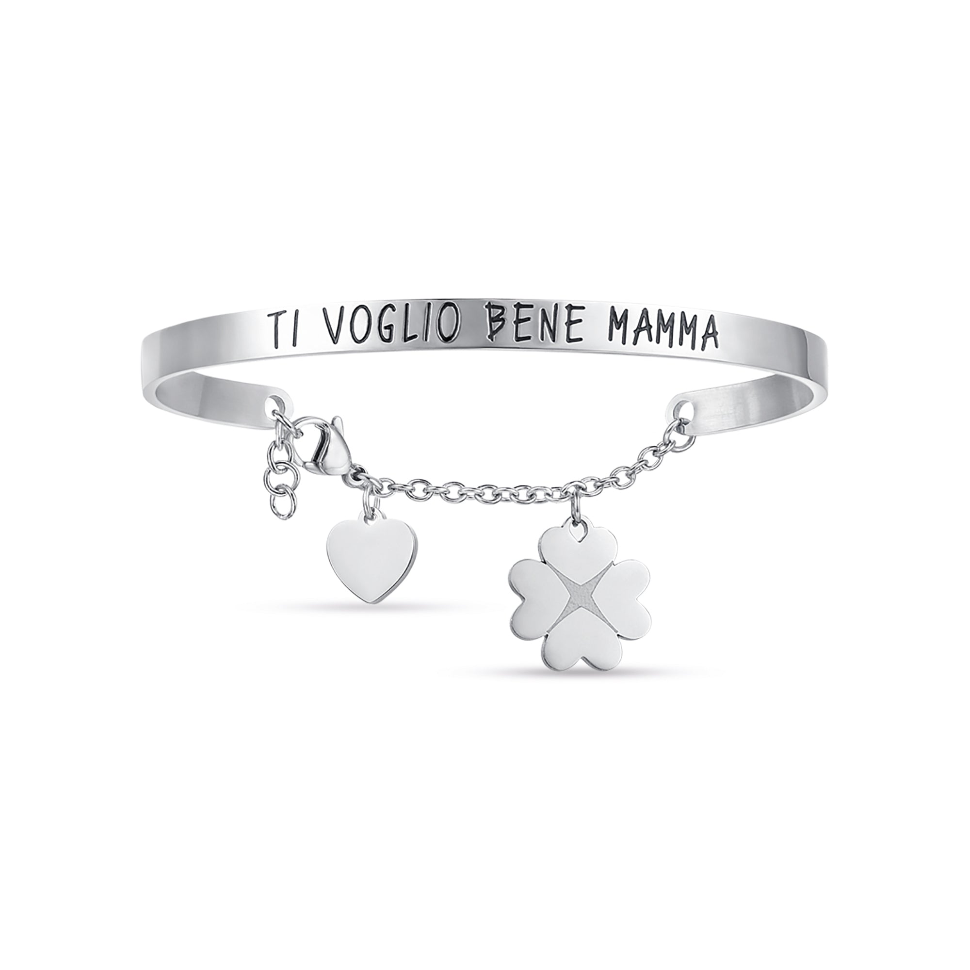 BRACCIALE DA DONNA IN ACCIAIO CON SCRITTA TI VOGLIO BENE MAMMA