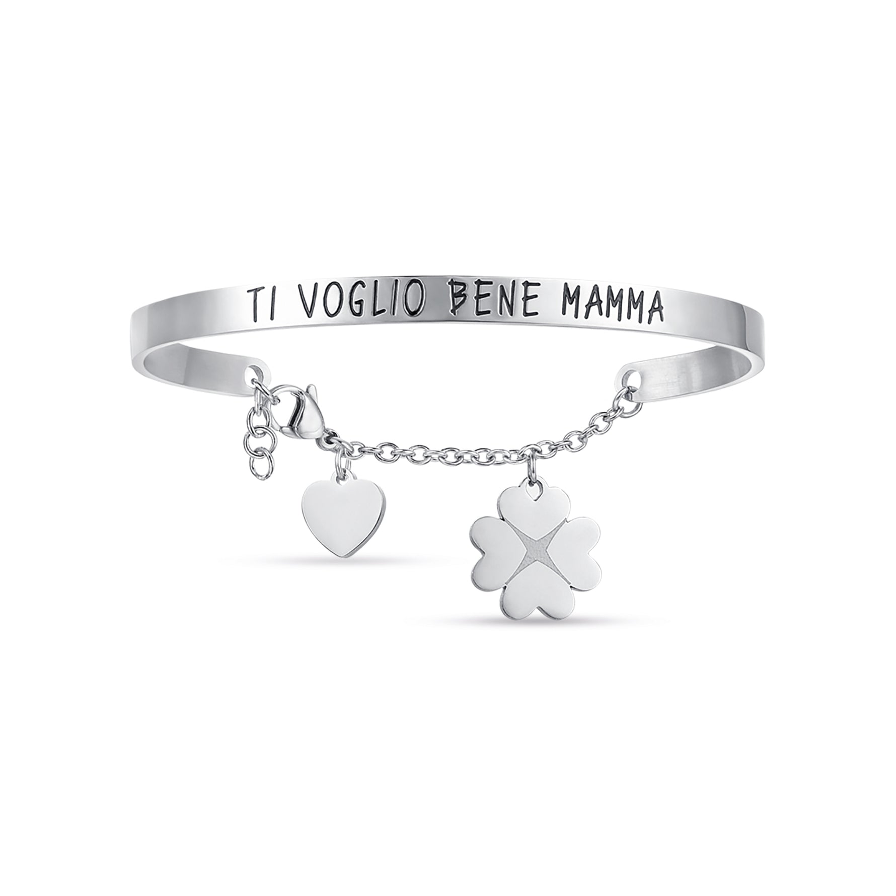 BRACCIALE DA DONNA IN ACCIAIO CON SCRITTA TI VOGLIO BENE MAMMA