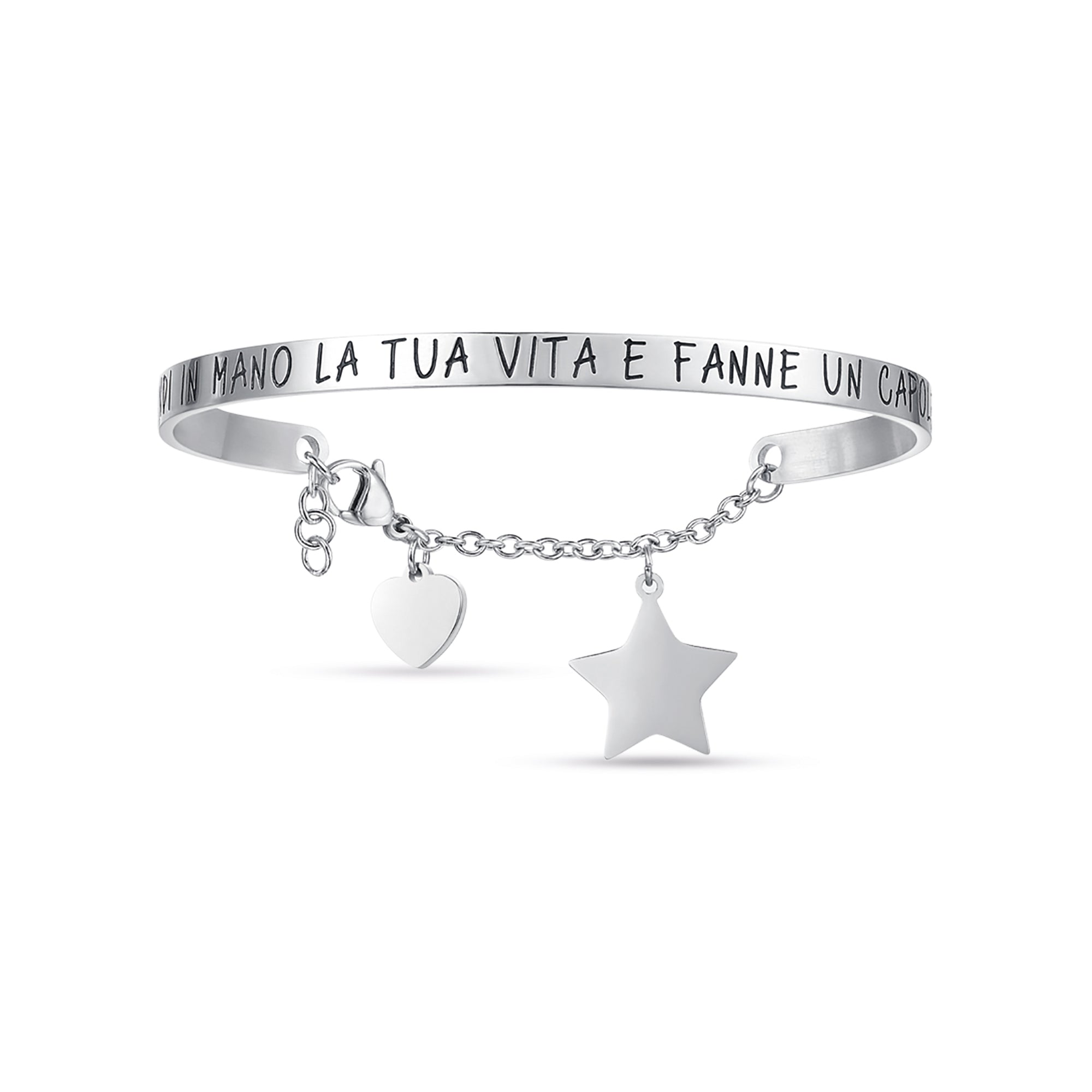 BRACCIALE DA DONNA IN ACCIAIO CON SCRITTA PRENDI IN MANO LA TUA VITA