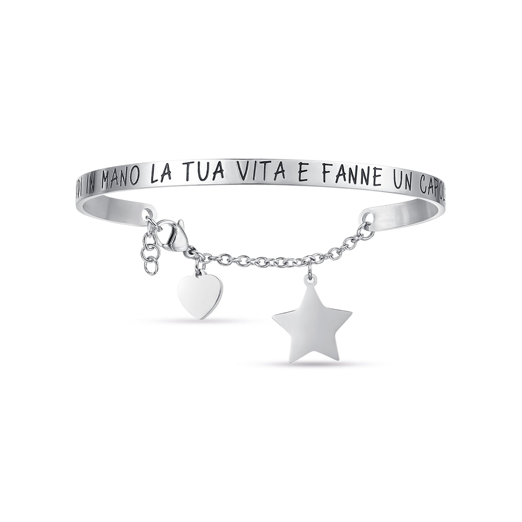 BRACCIALE DA DONNA IN ACCIAIO CON SCRITTA PRENDI IN MANO LA TUA VITA