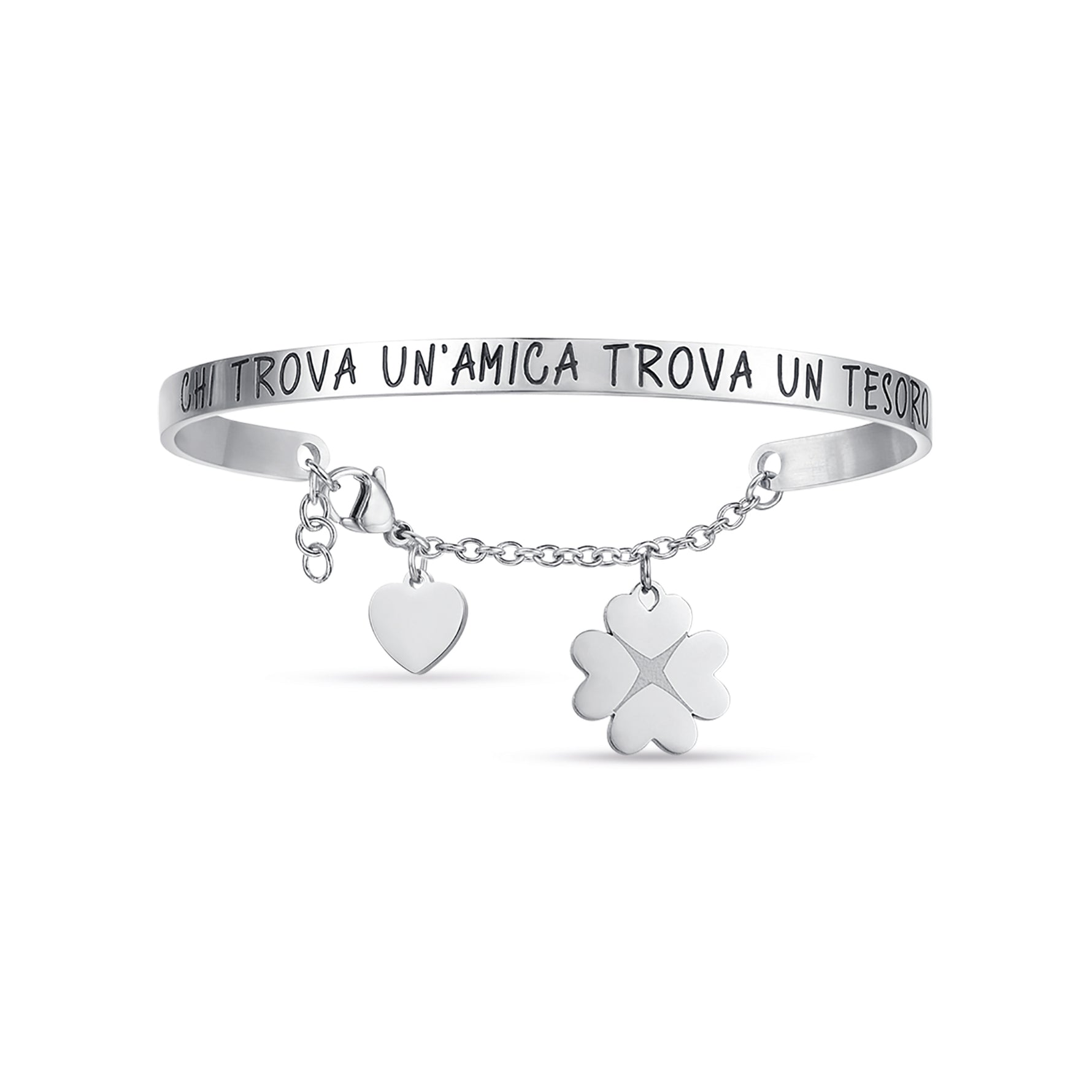 BRACCIALE DA DONNA IN ACCIAIO CON SCRITTA CHI TROVA UN'AMICA TROVA UN TESORO