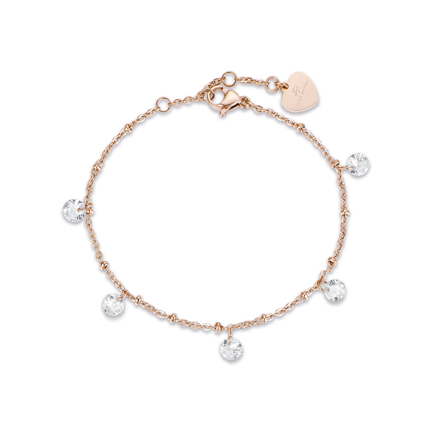 BRACCIALE IN ACCIAIO IP ROSE CON CRISTALLI BIANCHI