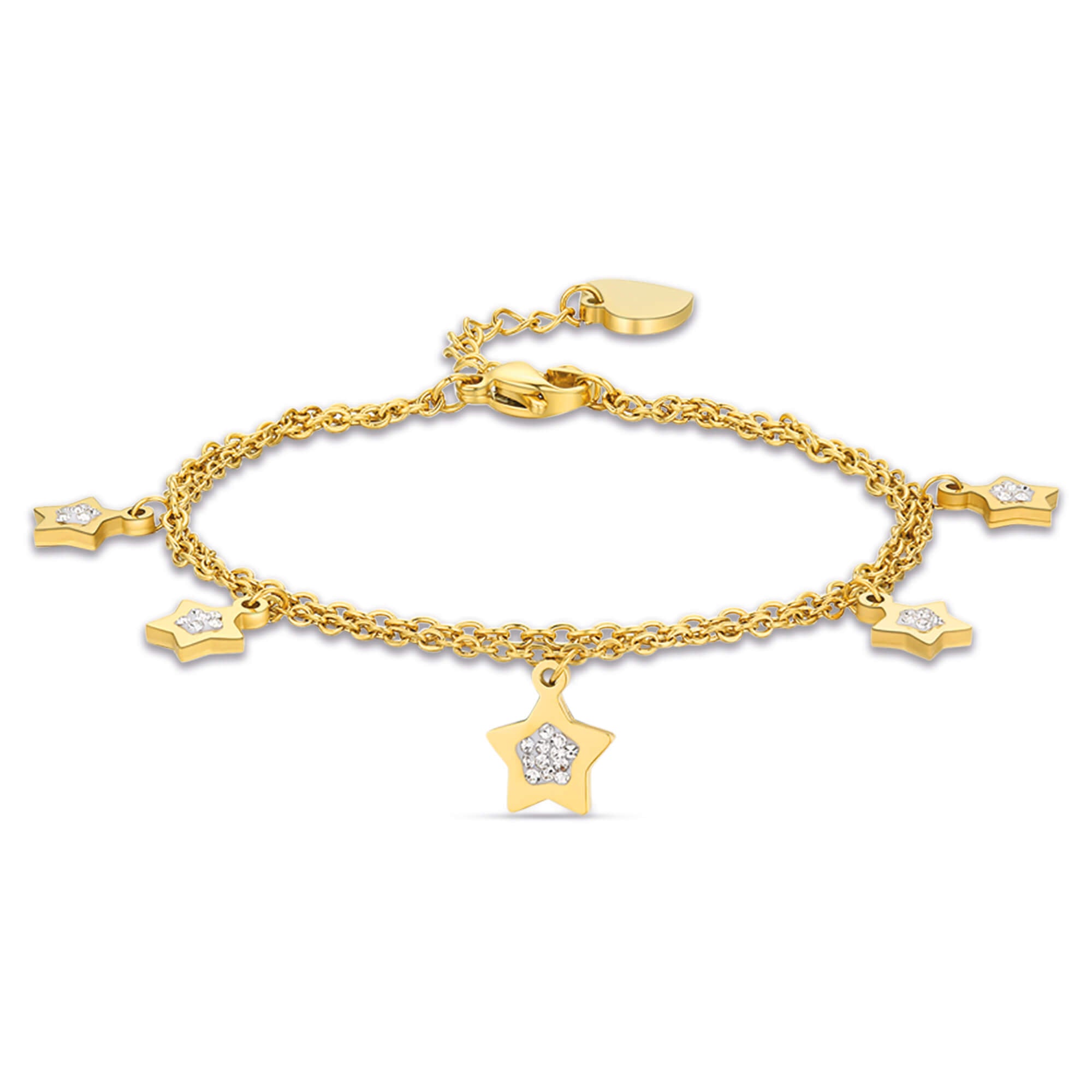 BRACCIALE IN ACCIAIO IP GOLD CON STELLE E CRISTALLI BIANCHI
