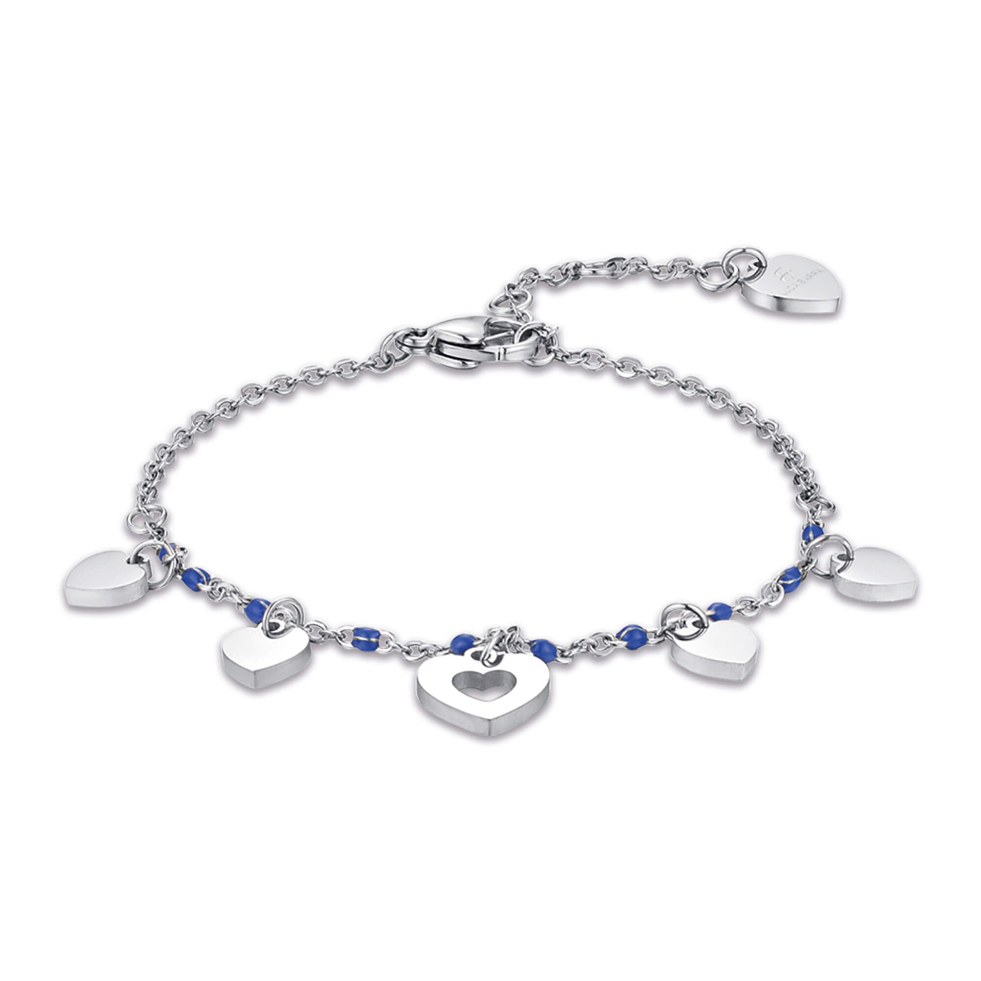 BRACCIALE IN ACCIAIO CON CUORI E PIETRE BLU