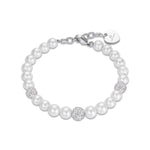 BRACCIALE DA DONNA IN ACCIAIO CON PERLE E CRISTALLI BIANCHI