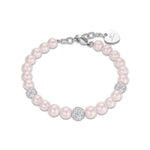 BRACCIALE DA DONNA IN ACCIAIO CON PERLE ROSA E CRISTALLI BIANCHI